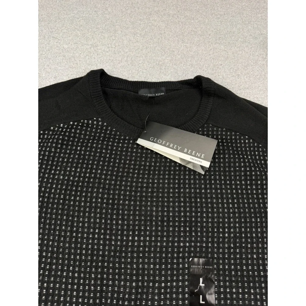 Geoffrey Beene Mens Black Textured Micro Dot Crewneck Sweater NWT L MSRP $65